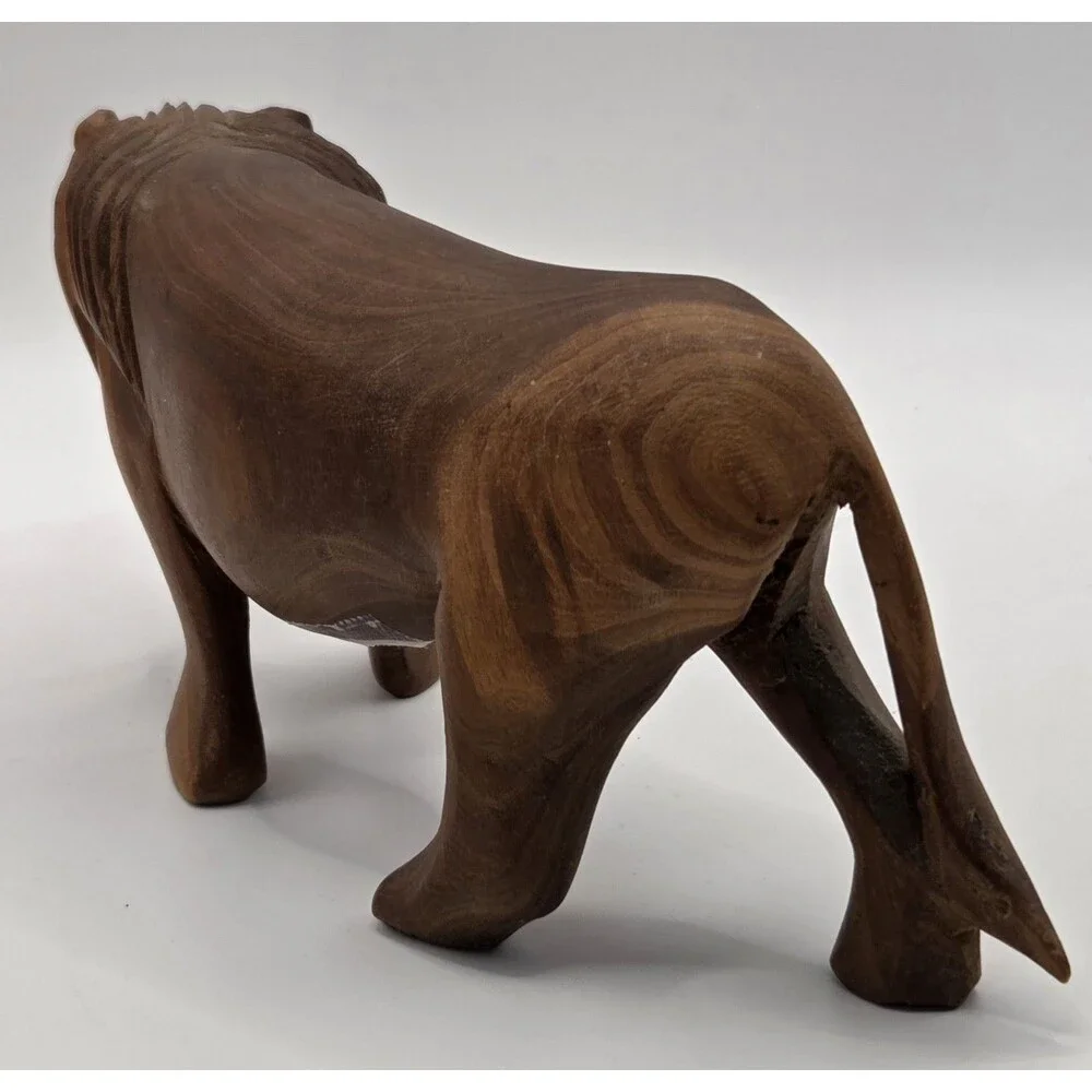 VTG Kenyan Hand Carved Wood Lion Figurine Roaring Safari Folk Art 6.5